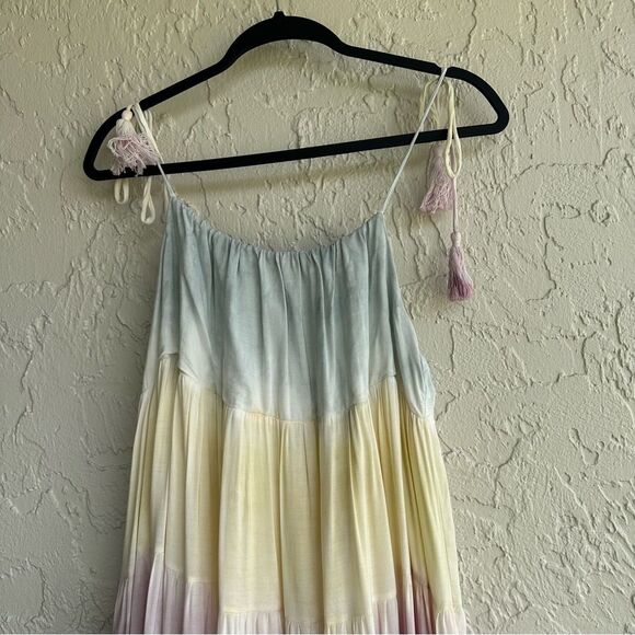 STORIA Dress Women Small Rainbow Tie Dye Tassel Tie Maxi Festival Boho - Picture 4 of 10